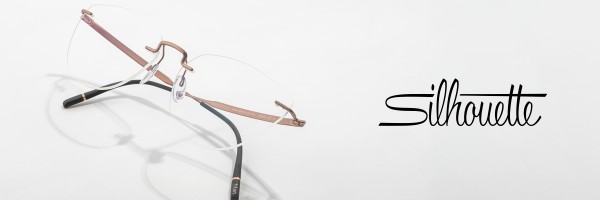 Silhouette rimless eyeglasses on white background with logo